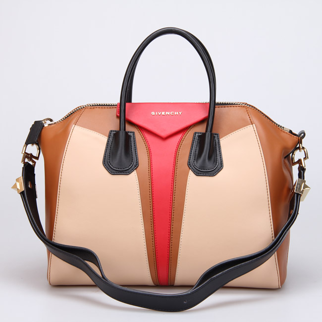 Givenchy Small Antigona Bag Smooth Leather 8887 Camel&Red