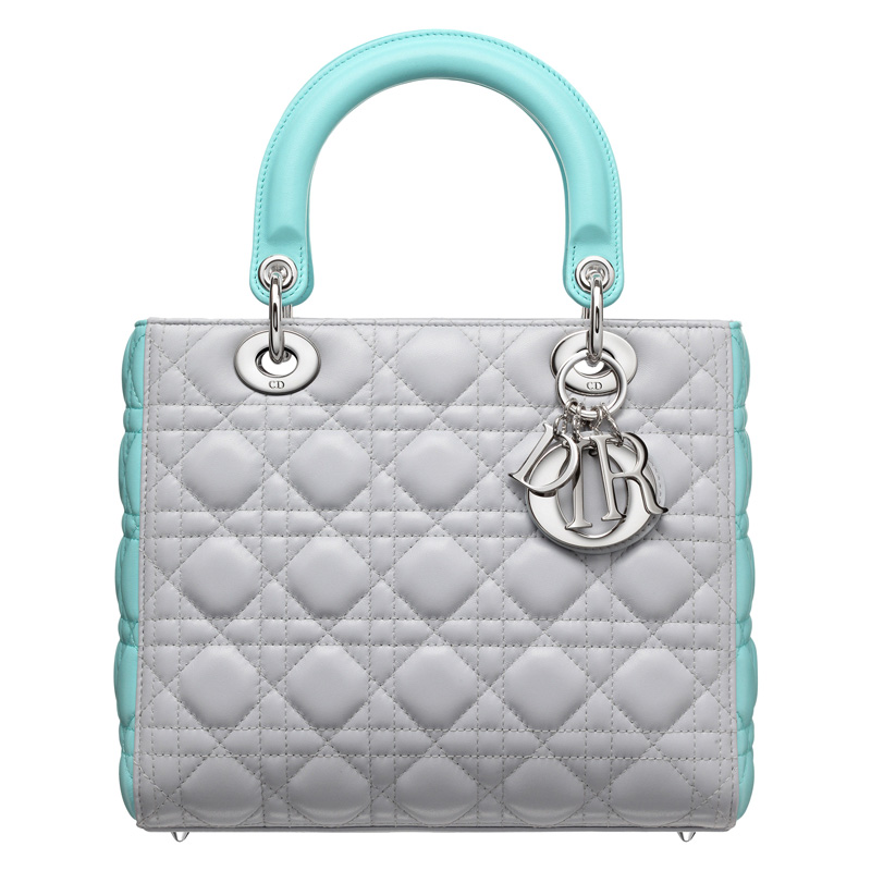 Gris Poudre and Bleu Azur leather Lady Dior bag