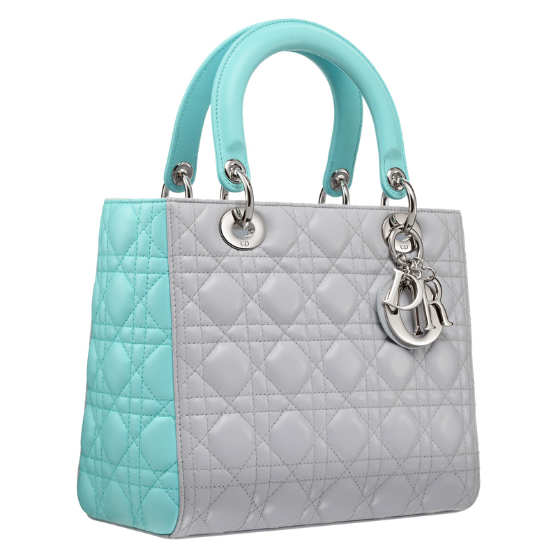 Gris Poudre and Bleu Azur leather Lady Dior bag