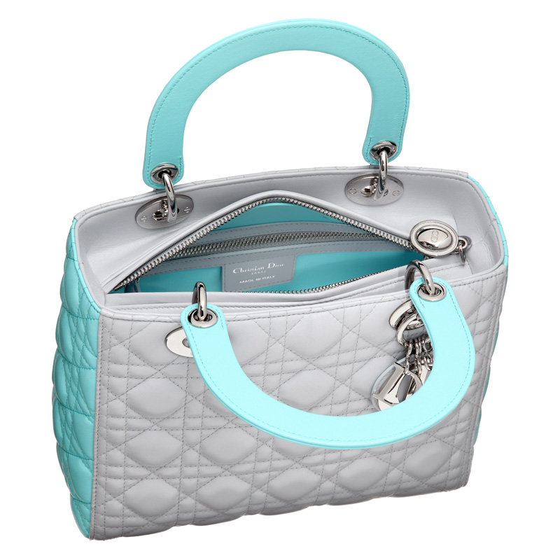 Gris Poudre and Bleu Azur leather Lady Dior bag