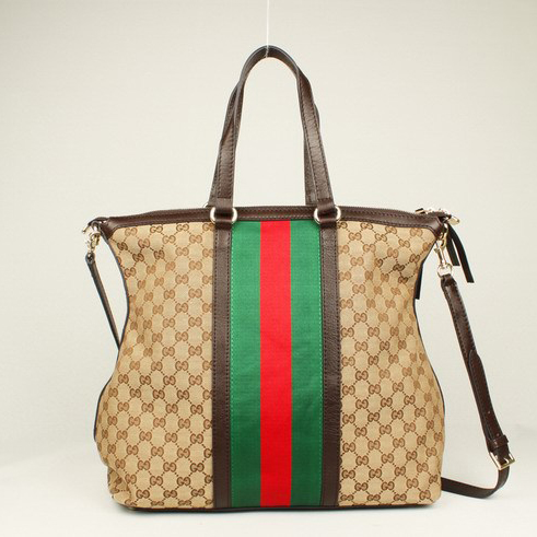 Gucci 309620 Rania Canvas Top Handle Bag Dark Brown