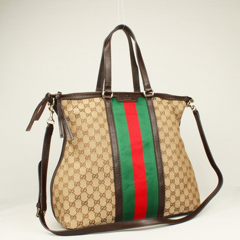 Gucci 309620 Rania Canvas Top Handle Bag Dark Brown