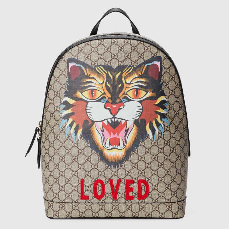 Gucci Angry Cat print GG Supreme backpack 419584 9AX1T 8652