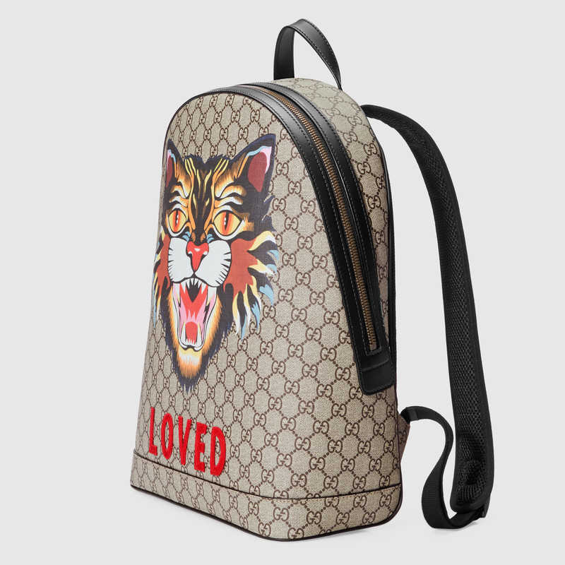 Gucci Angry Cat print GG Supreme backpack 419584 9AX1T 8652