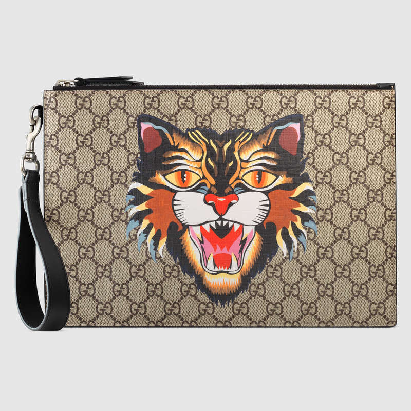 Gucci Angry Cat print GG Supreme pouch 473904 9BB1N 8666