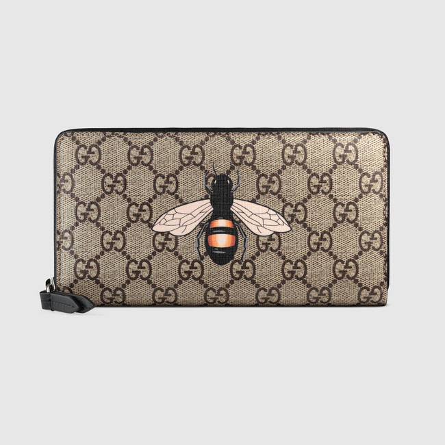 Gucci Bee print GG Supreme zip around wallet 451273 K5V1N 8666