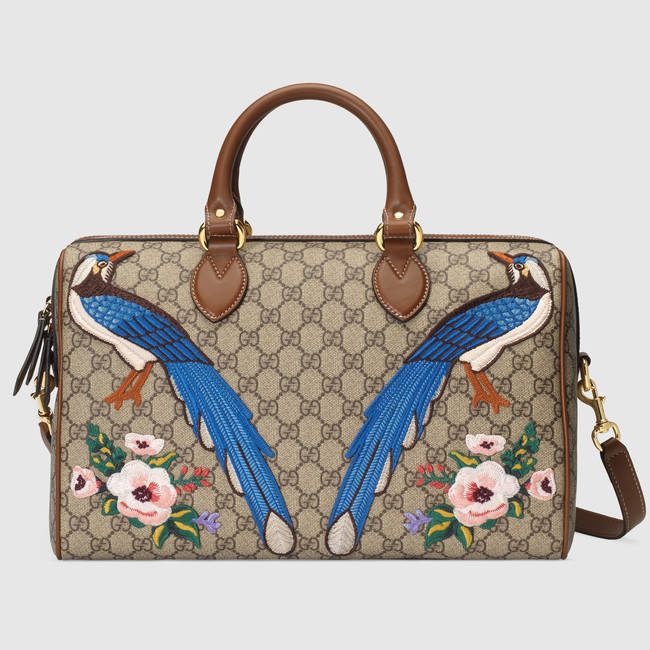 Gucci Exclusive GG Supreme top hand bag with embroideries 409527 K8KAG 8315