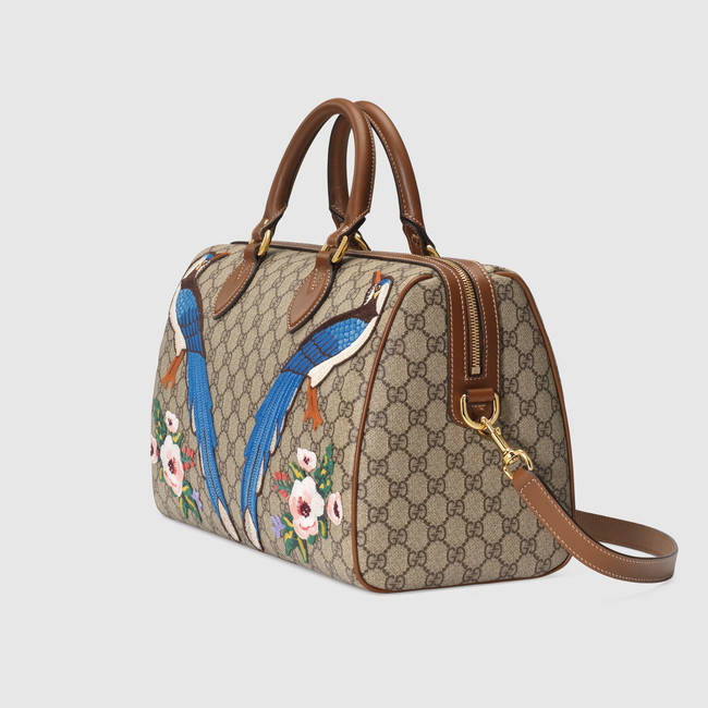 Gucci Exclusive GG Supreme top hand bag with embroideries 409527 K8KAG 8315