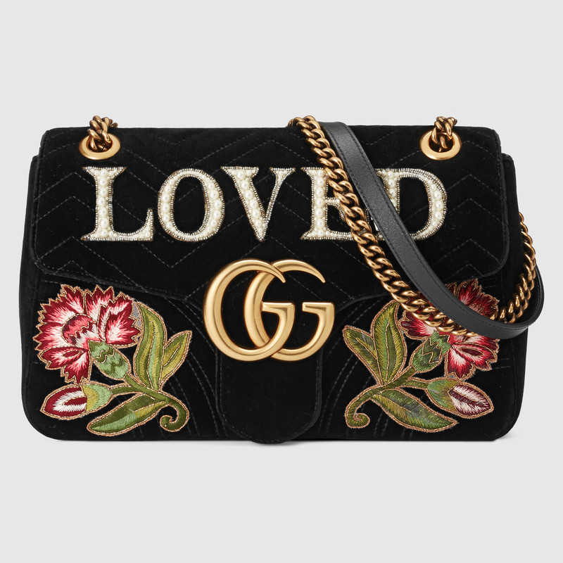 Gucci GG Marmont embroidered velvet shoulder bag 443496 K4DLT 1093