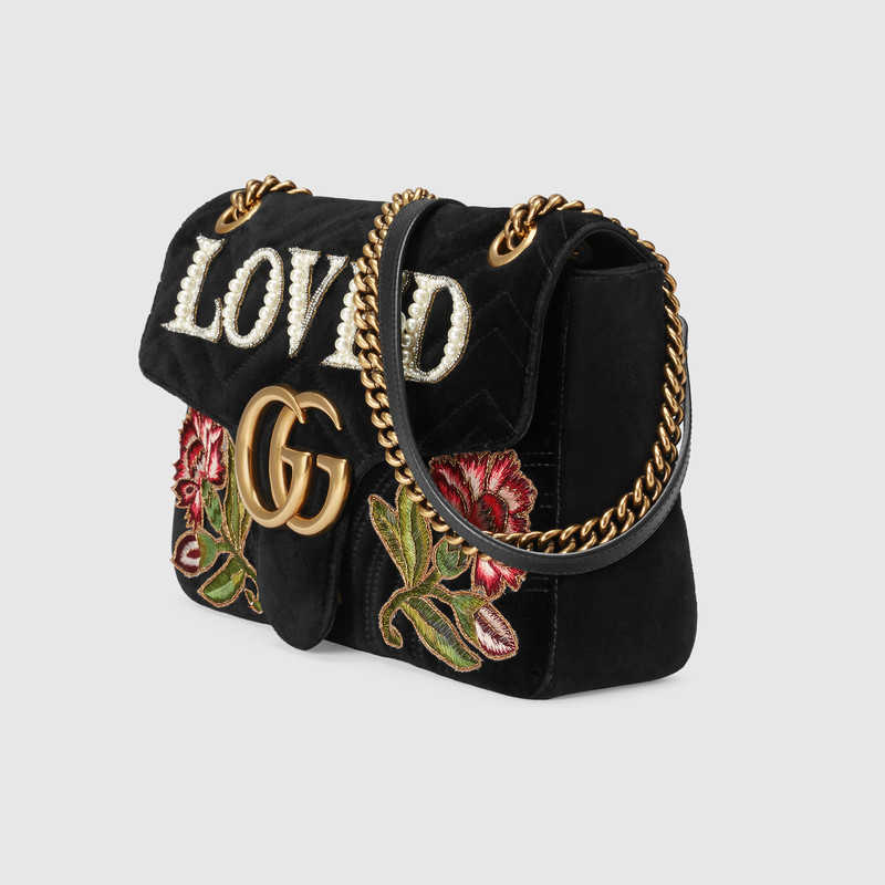 Gucci GG Marmont embroidered velvet shoulder bag 443496 K4DLT 1093