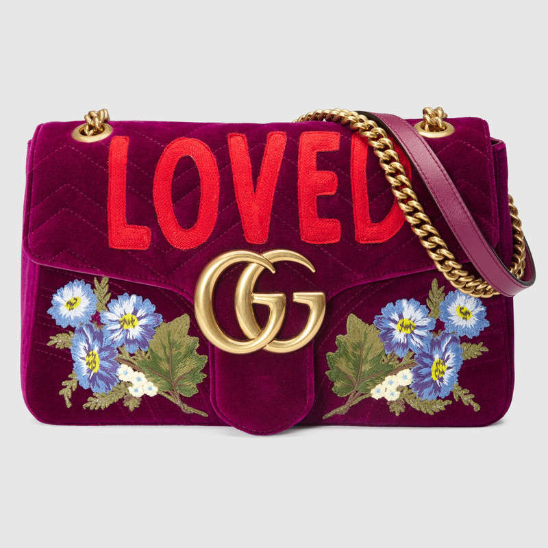 Gucci GG Marmont embroidered velvet shoulder bag 443496 K4DRT 5668