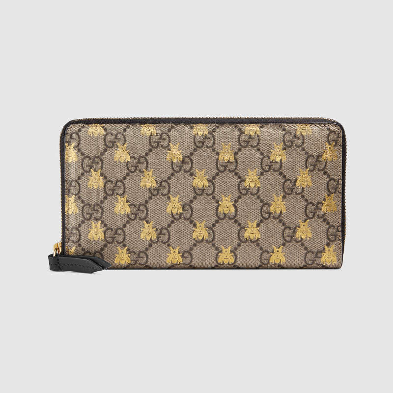 Gucci GG Supreme bees zip around wallet 410102 9F26G 8319