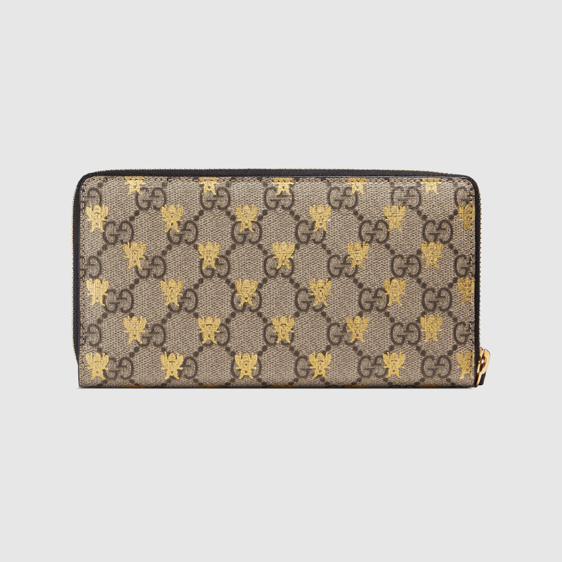 Gucci GG Supreme bees zip around wallet 410102 9F26G 8319