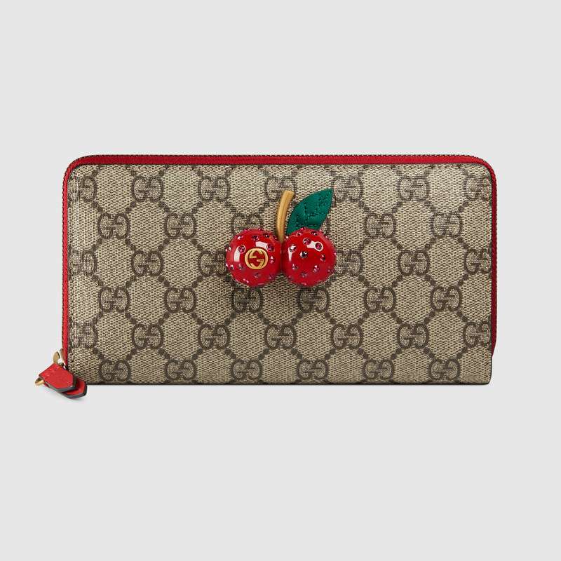 Gucci GG Supreme zip around wallet with cherries 476049 K9GXT 8694