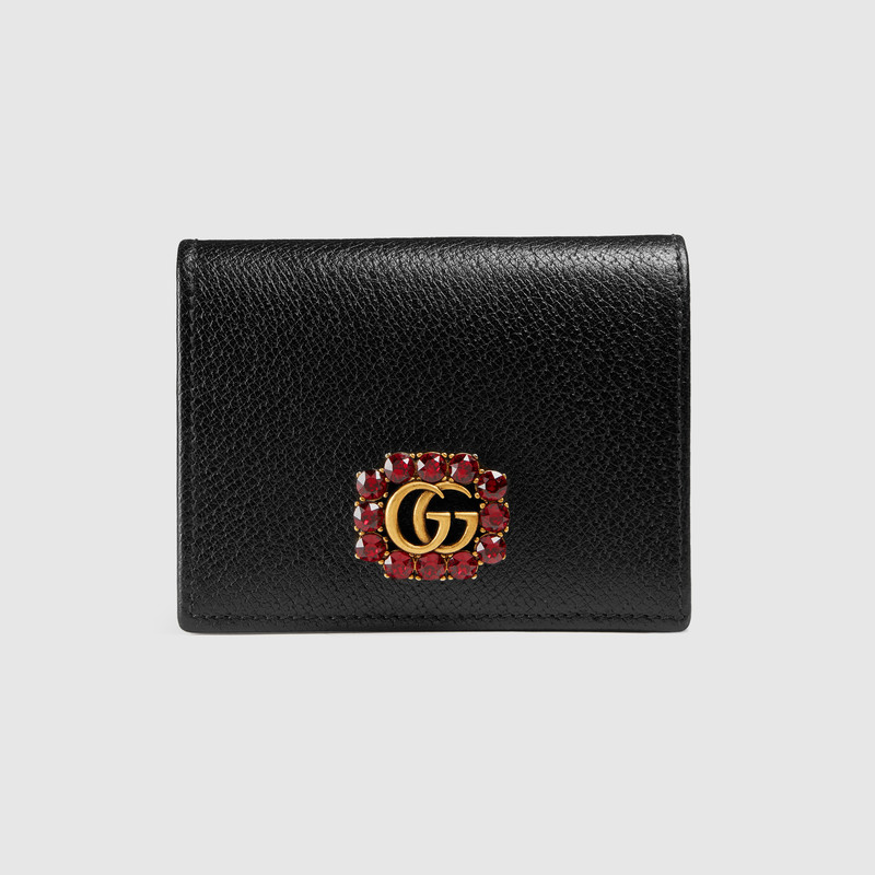 Gucci Leather card case with Double G and crystals 499783 CWGHT 8230