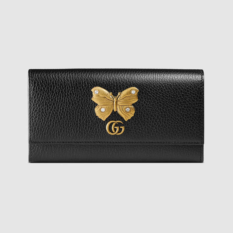 Gucci Leather continental wallet with butterfly 499359 CAOGT 1081