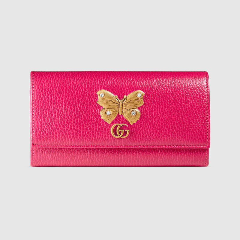 Gucci Leather continental wallet with butterfly 499359 CAOGT 5661