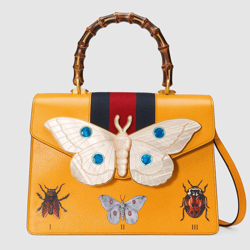 Gucci Leather top handle bag with moth 488691 0FF1T 7652