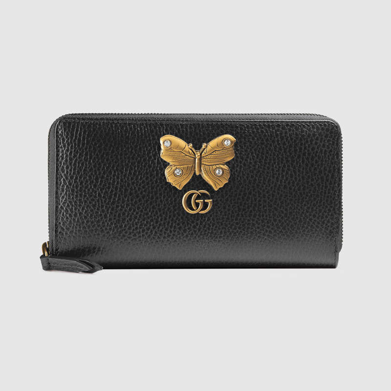 Gucci Leather zip around wallet with butterfly 499363 CAOGT 1081