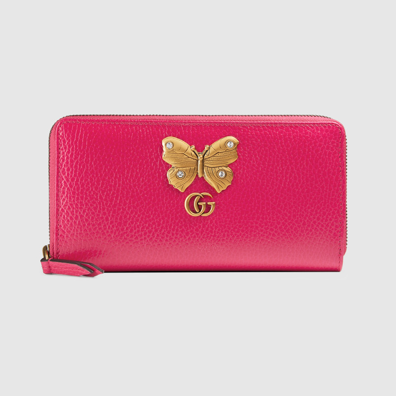 Gucci Leather zip around wallet with butterfly 499363 CAOGT 5661