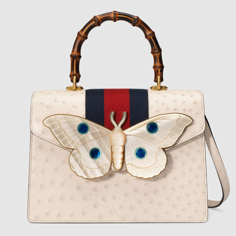 Gucci Ostrich top handle bag with moth 488691 EVKET 9680