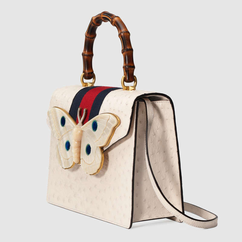 Gucci Ostrich top handle bag with moth 488691 EVKET 9680