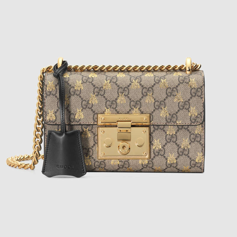 Gucci Padlock small GG bees shoulder bag 409487 9F26G 8319