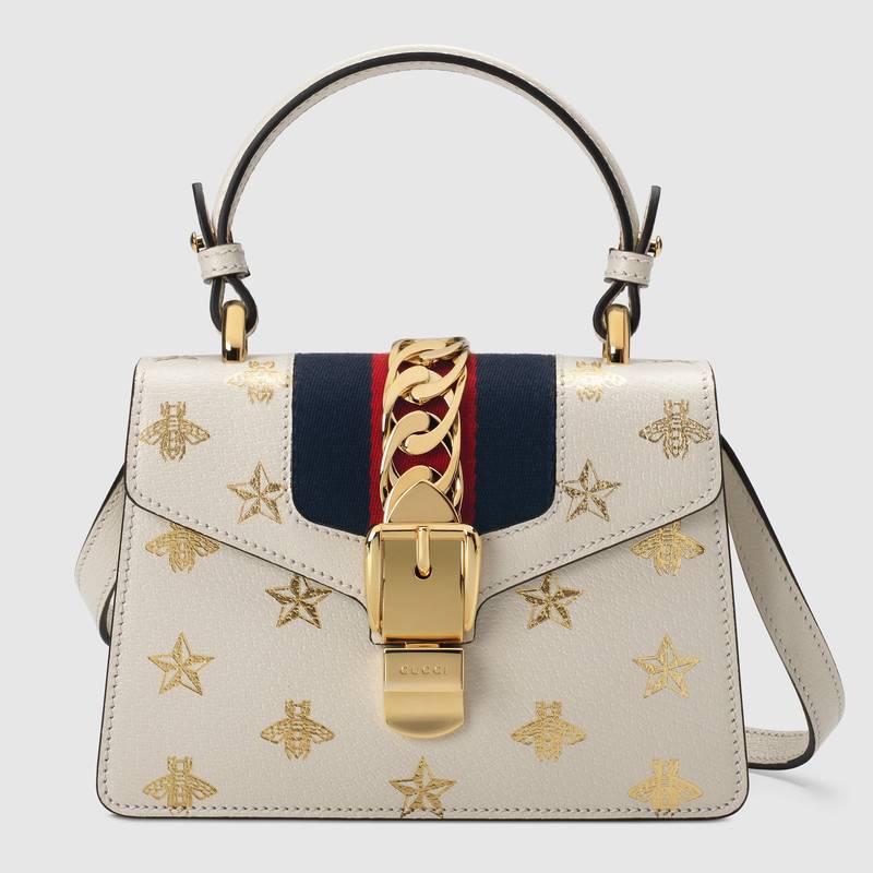 Gucci Sylvie Bee Star mini leather bag 470270 DJ2SG 8963