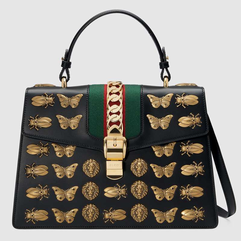 Gucci Sylvie animal studs leather top handle bag 431665 D4ZIX 1060