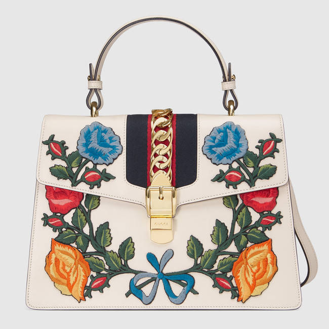 Gucci Sylvie embroidered leather top handle bag 431665 CVL6G 8406