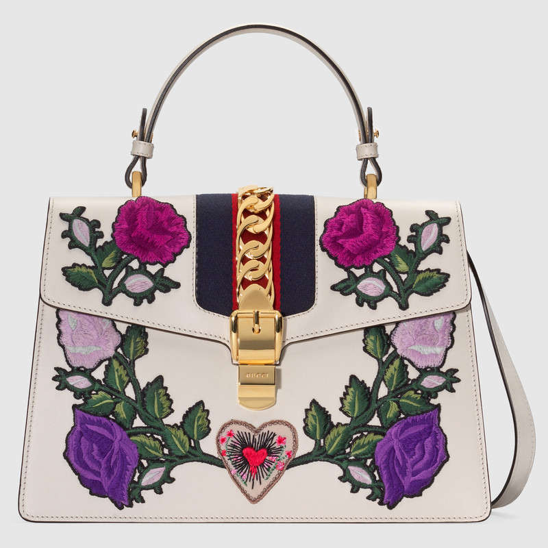 Gucci Sylvie embroidered medium top handle bag 431665 D4ZRG 8406