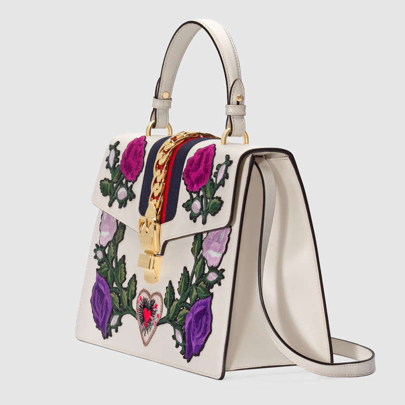 Gucci Sylvie embroidered medium top handle bag 431665 D4ZRG 8406