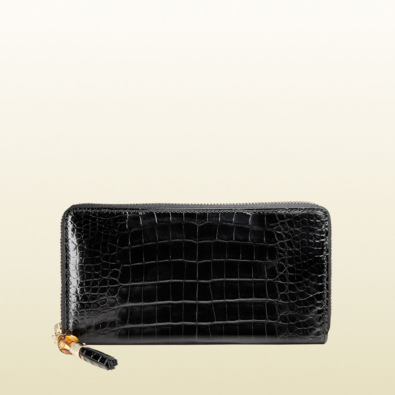 Gucci bamboo tassel crocodile zip around wallet