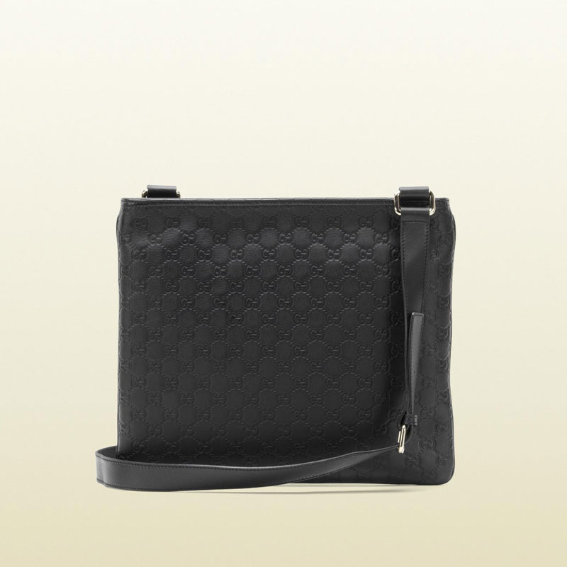 Gucci black guccissima leather messenger bag 201446 BNX1G 1000