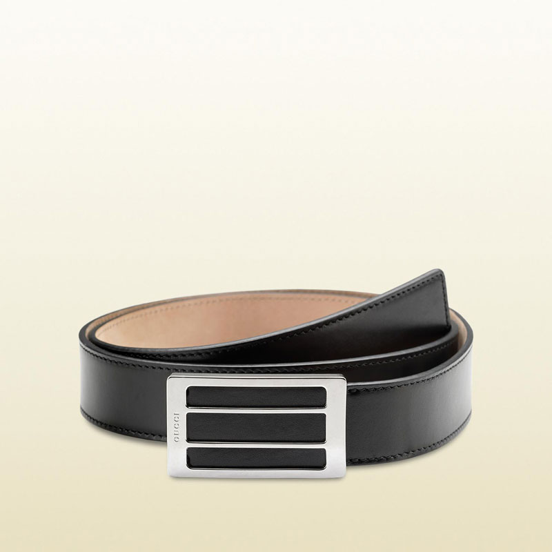 Gucci black leather belt with rectangular buckle 256078 A490N 1000