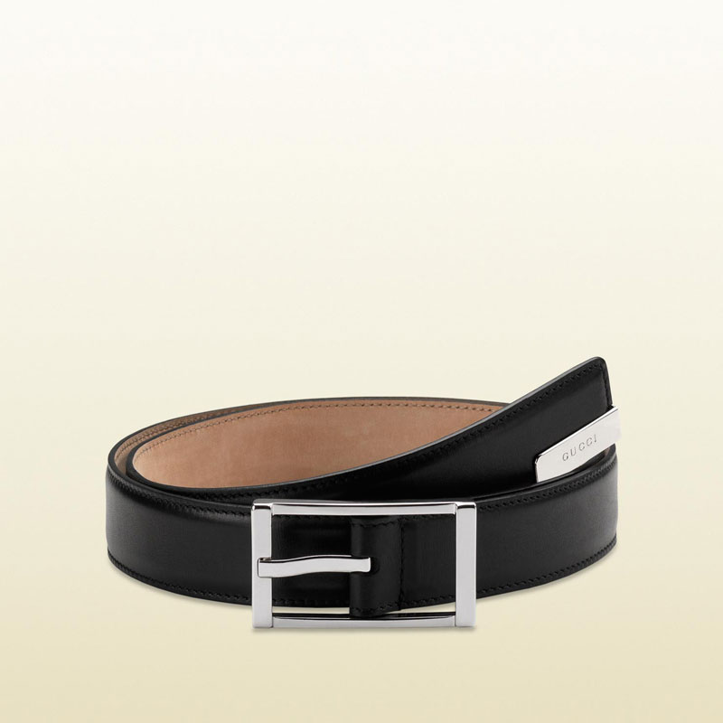 Gucci black leather belt with rectangular buckle 268239 A490N 1000