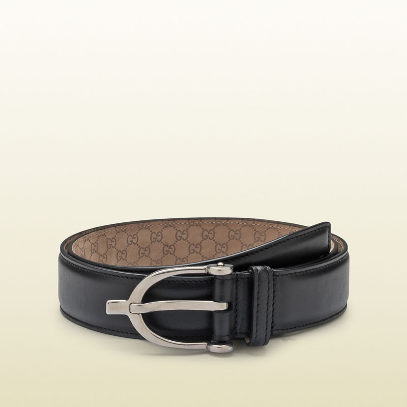 Gucci black leather belt with spur buckle 309264 BGH0N 1000