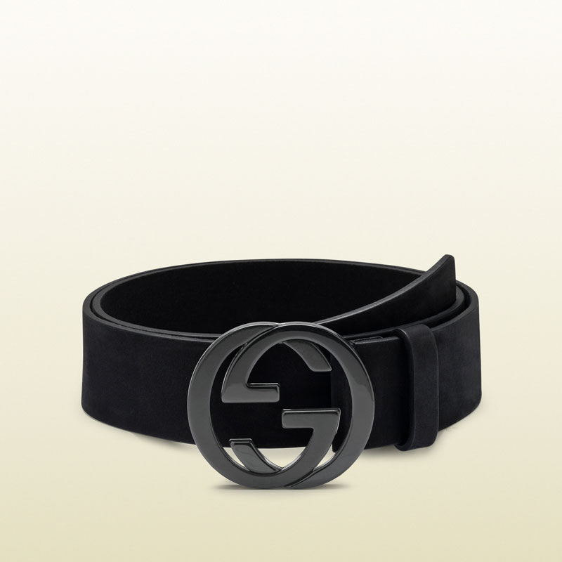 Gucci black suede belt with interlocking G buckle 223891 BGI0X 1000