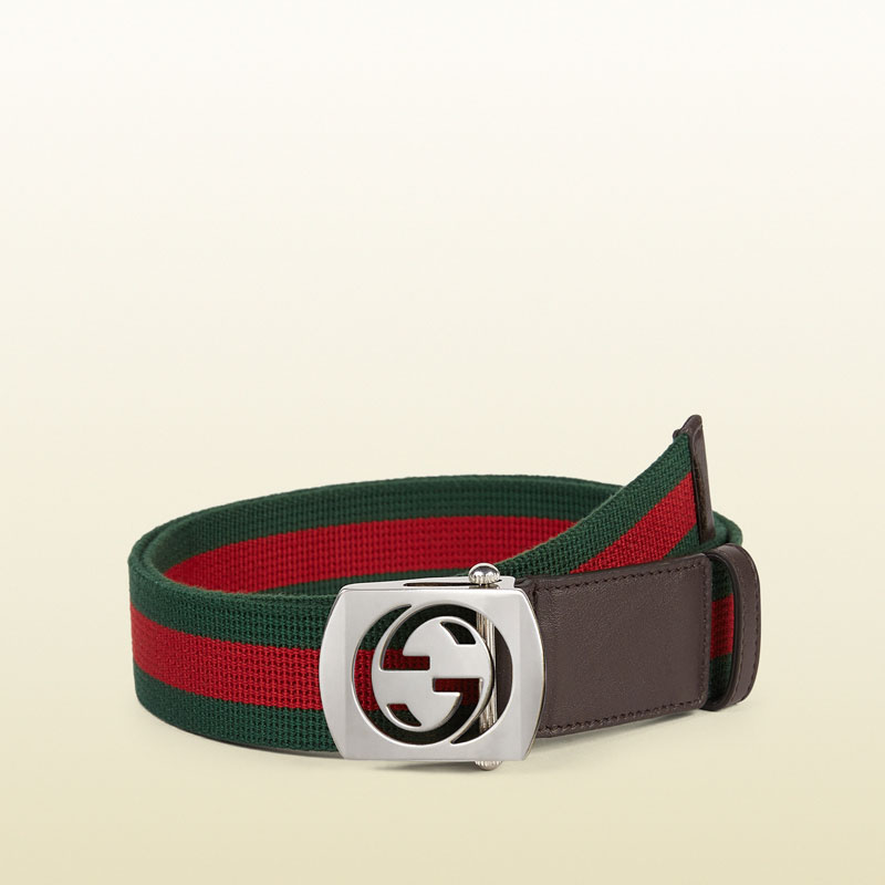 Gucci canvas belt with cut out interlocking G buckle 387032 H1FIN 2061