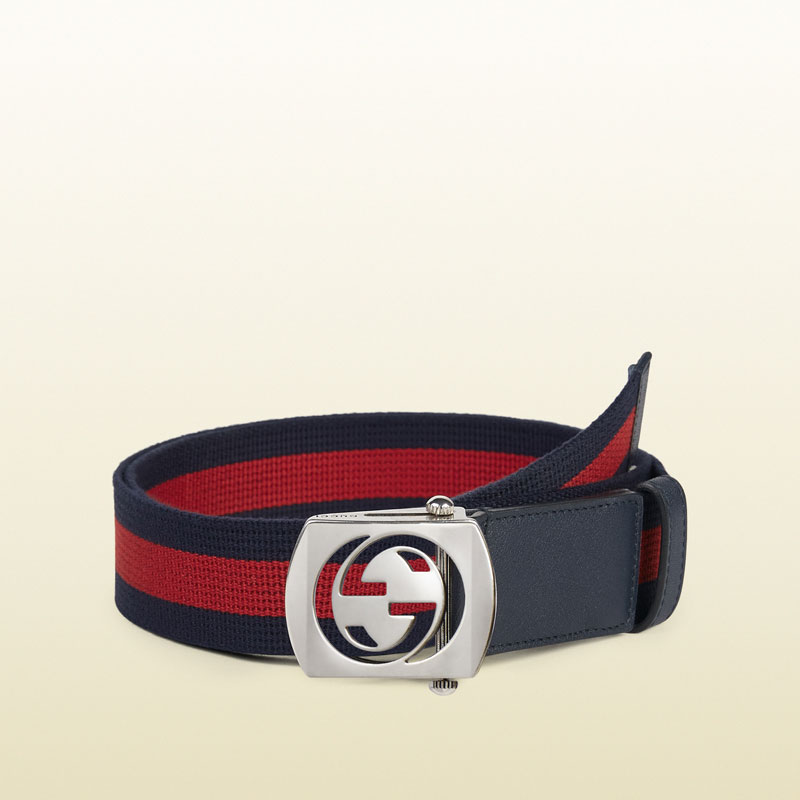 Gucci canvas belt with cut out interlocking G buckle 387032 H1FIN 8497