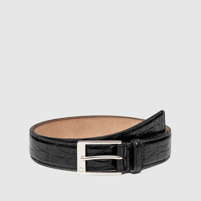 Gucci crocodile belt with square buckle 345658 E7I0N 1000