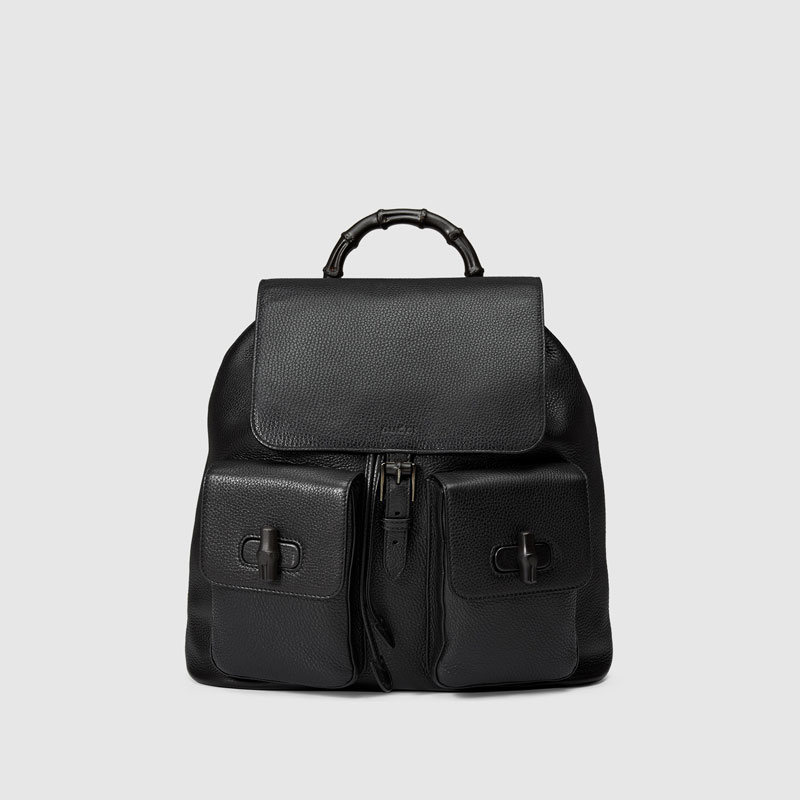 Gucci men leather backpack with bamboo details