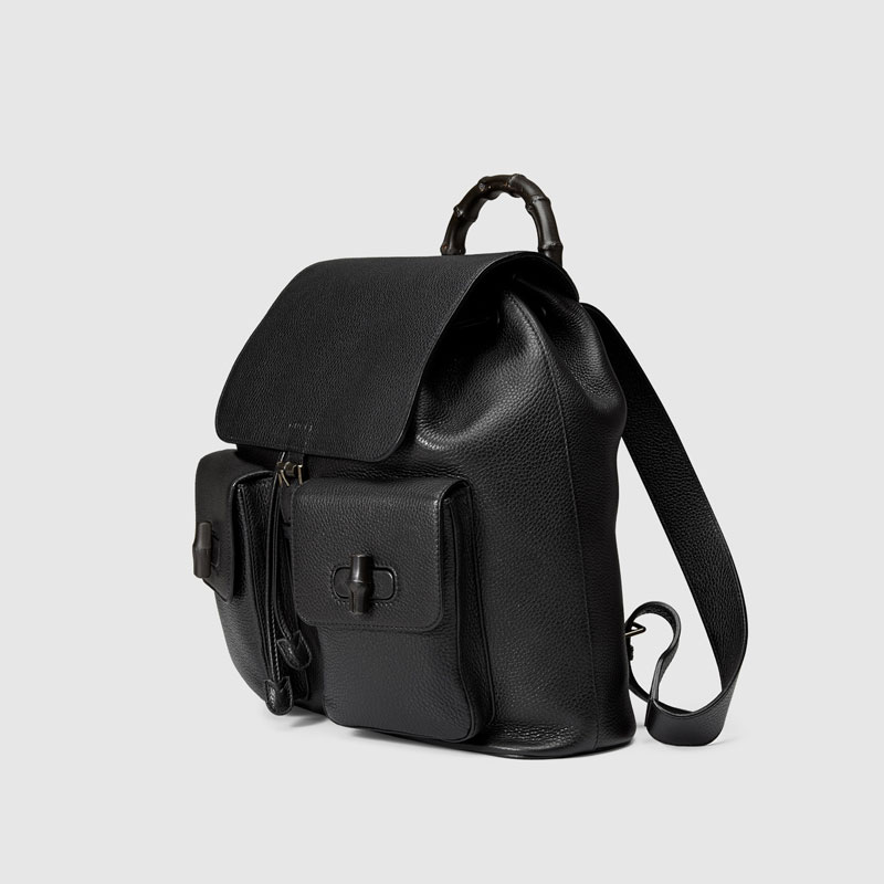 Gucci men leather backpack with bamboo details