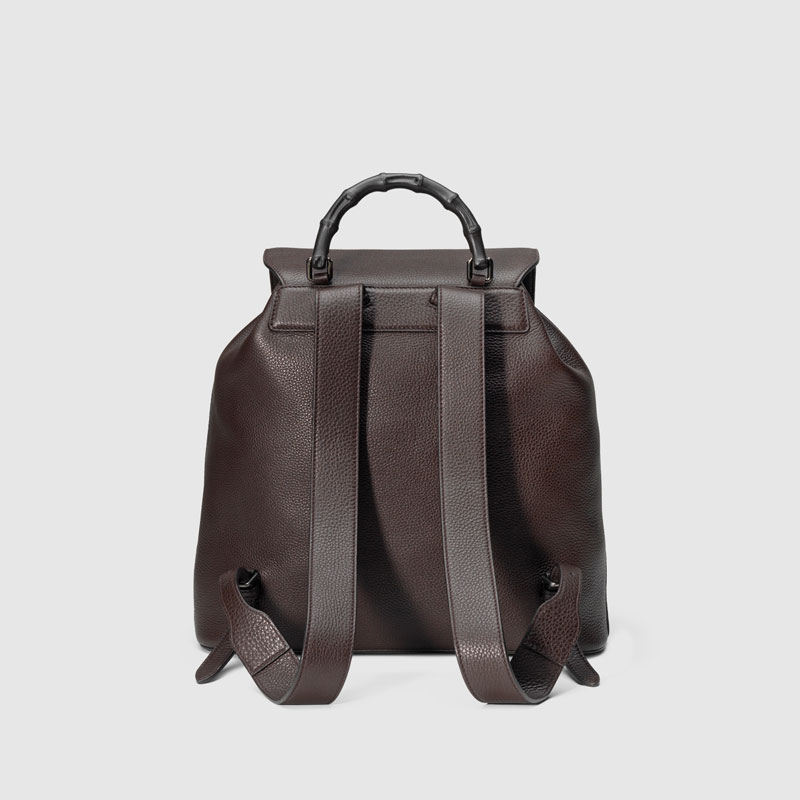 Gucci men leather backpack with bamboo details