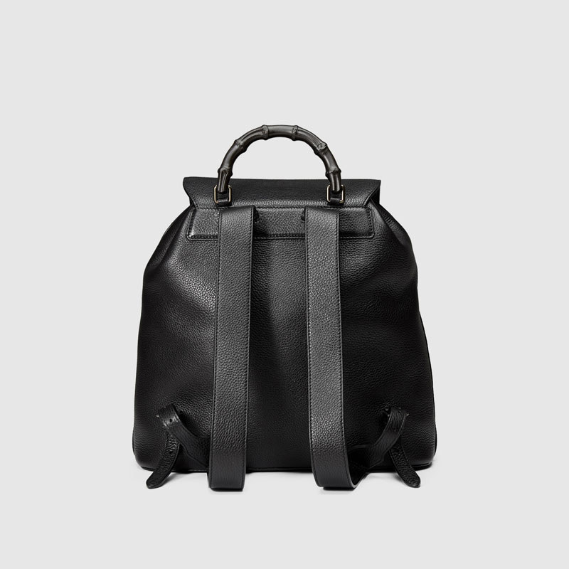 Gucci men leather backpack with bamboo details