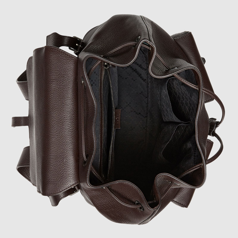 Gucci men leather backpack with bamboo details