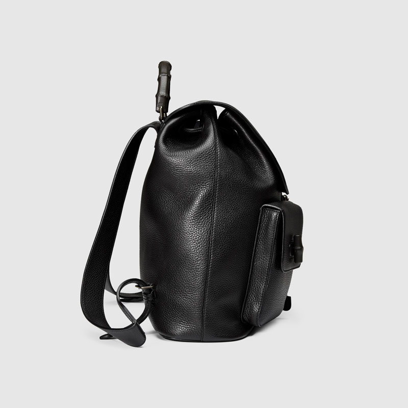 Gucci men leather backpack with bamboo details