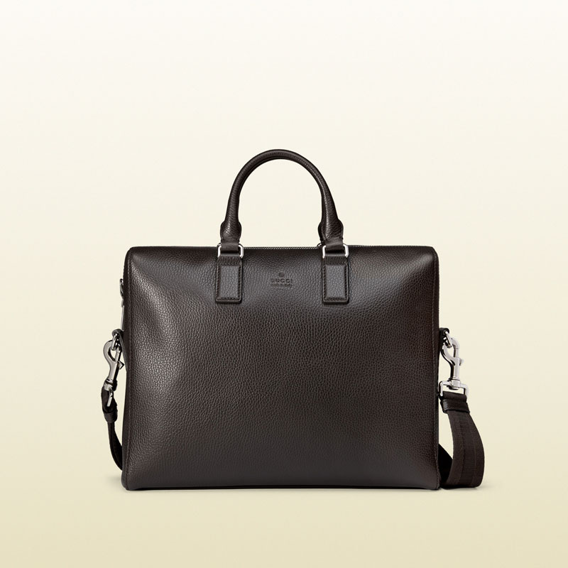 Gucci men leather briefcase with gusset