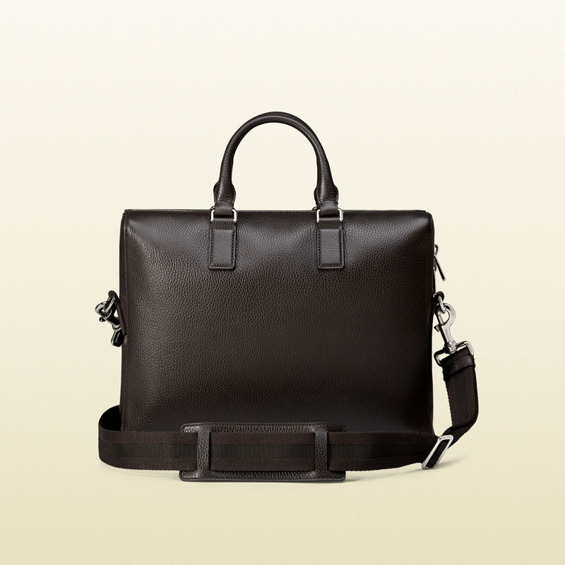 Gucci men leather briefcase with gusset