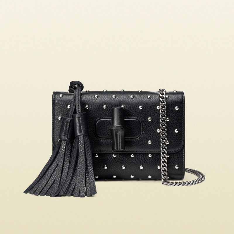 Gucci miss bamboo small studded leather shoulder bag